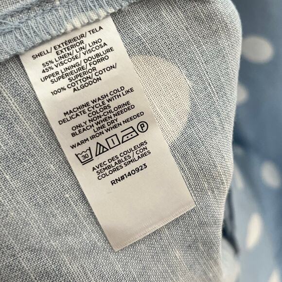 Loft Short Sleeve Linen Blend Mini Dress 6 Blue White Polka Dot 2025 Style - Picture 12 of 12